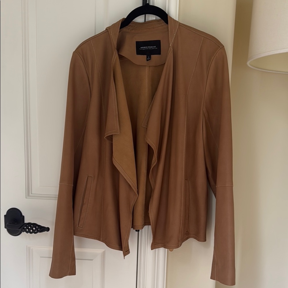 Neiman Marcus Leather Open Front Draped Leather Jacket